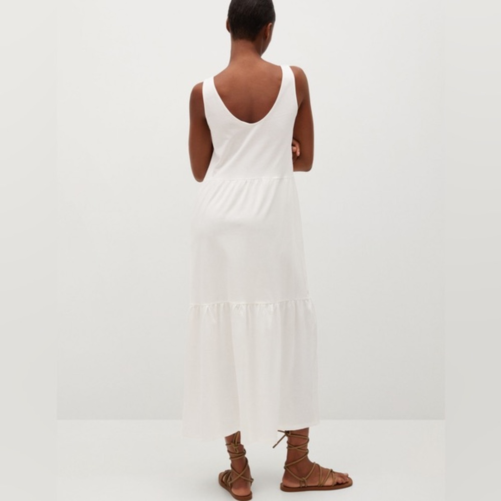 Mango tiered scoop neck smock tank dress in white